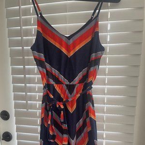 Forever 21 Multicolor Chevron Belted V Neck Sleeveless Dress